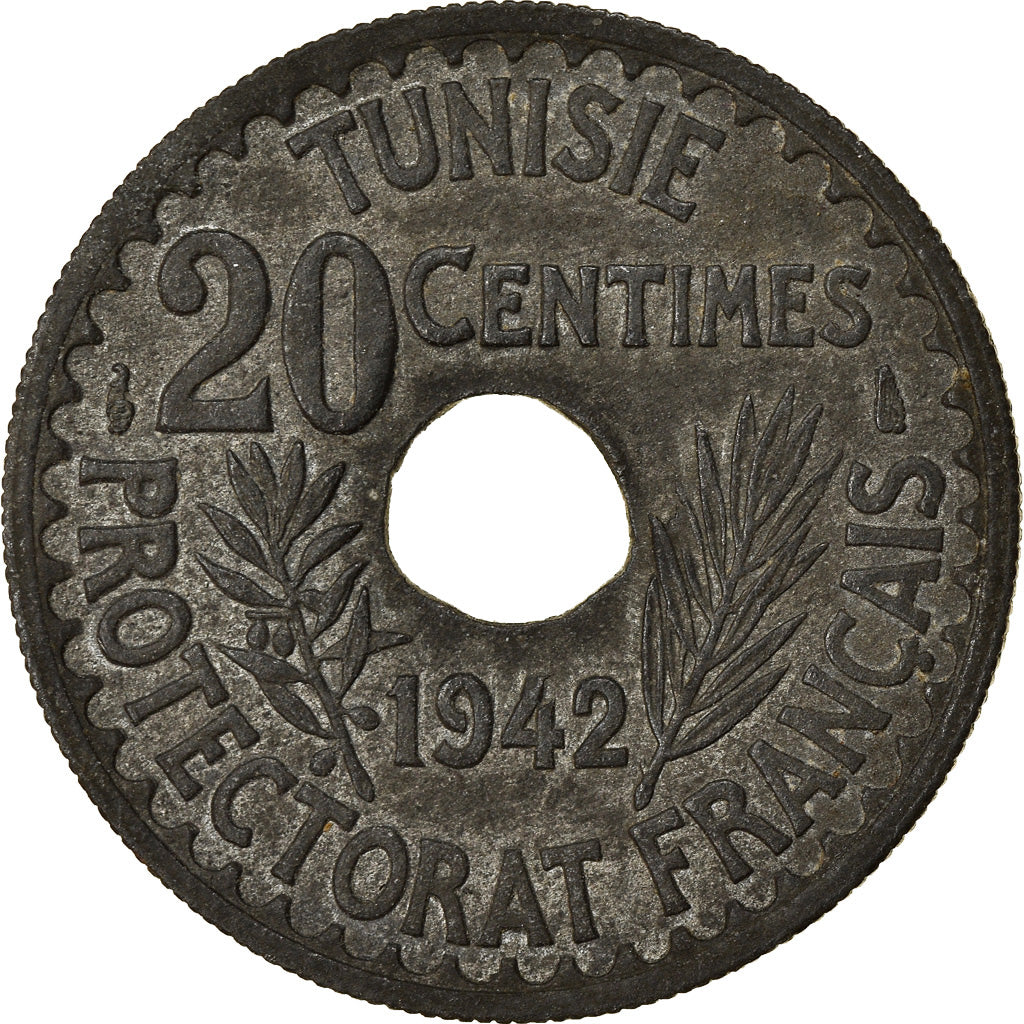Moneta, Tunisia, Ahmad Pasha Bey, 20 Centimes, 1942, Paris, BB, Zinco, KM:268