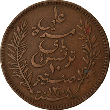 Moneta, Tunisia, Ali Bey, 10 Centimes, 1891, Paris, BB, Bronzo, KM:222