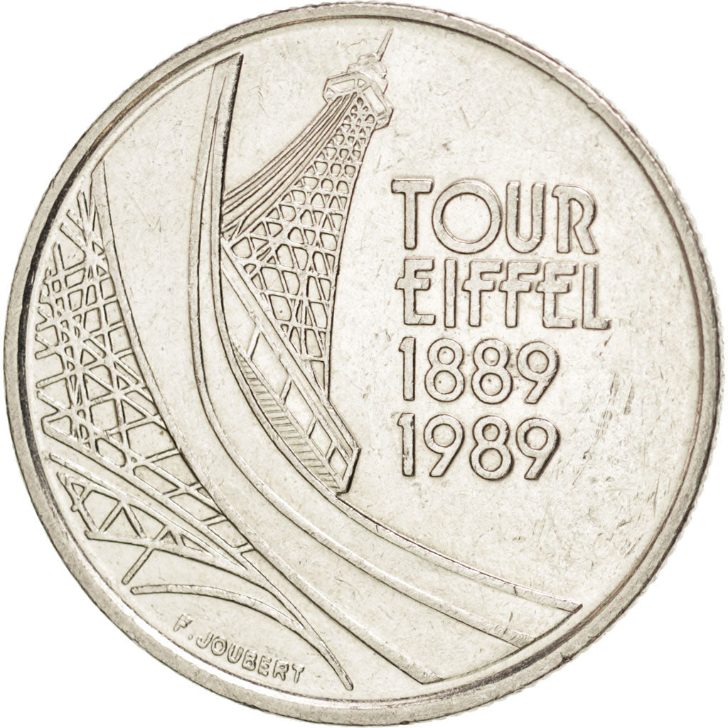 FRANCE, Tour Eiffel, 5 Francs, 1989, Paris, KM #968, AU(50-53), Nickel, 29,...