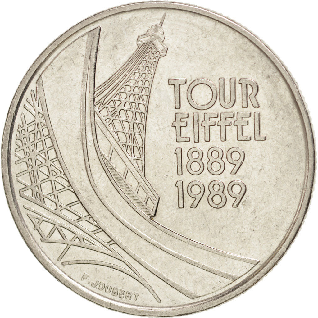 FRANCE, Tour Eiffel, 5 Francs, 1989, Paris, KM #968, AU(50-53), Nickel, 29,...