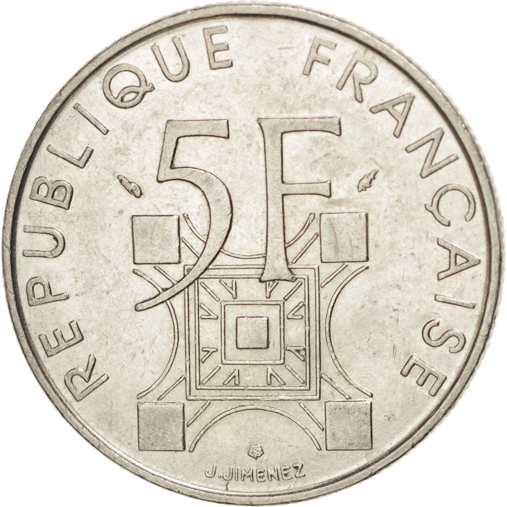 FRANCE, Tour Eiffel, 5 Francs, 1989, Paris, KM #968, AU(50-53), Nickel, 29,...