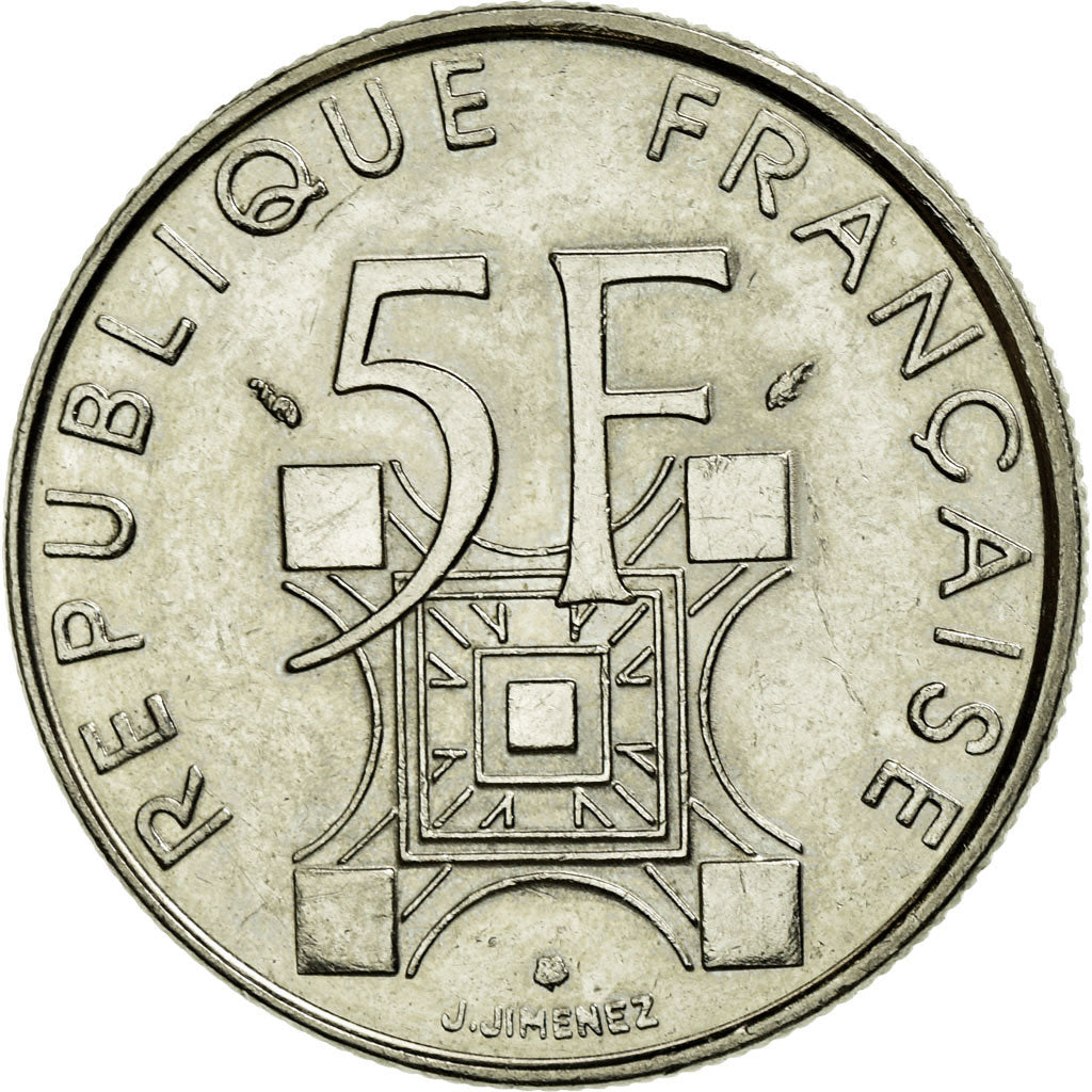 Coin, France, Tour Eiffel, 5 Francs, 1989, AU(55-58), Nickel, KM:968