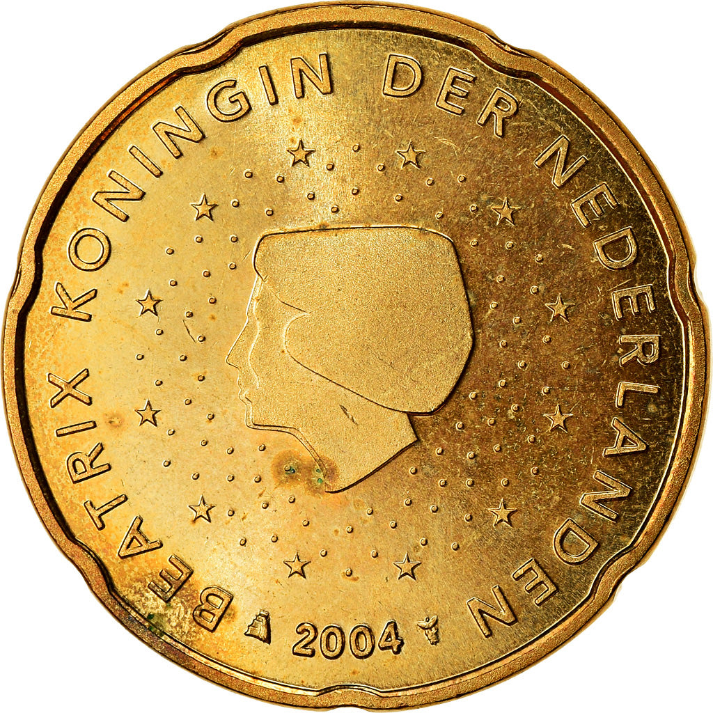 Países Bajos, 20 Euro Cent, 2004, MBC, Latón, KM:238