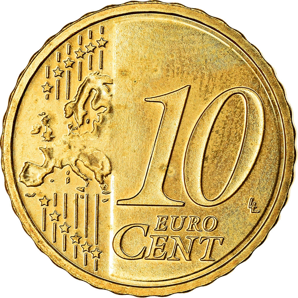 Países Bajos, 10 Euro Cent, 2007, MBC, Latón, KM:268
