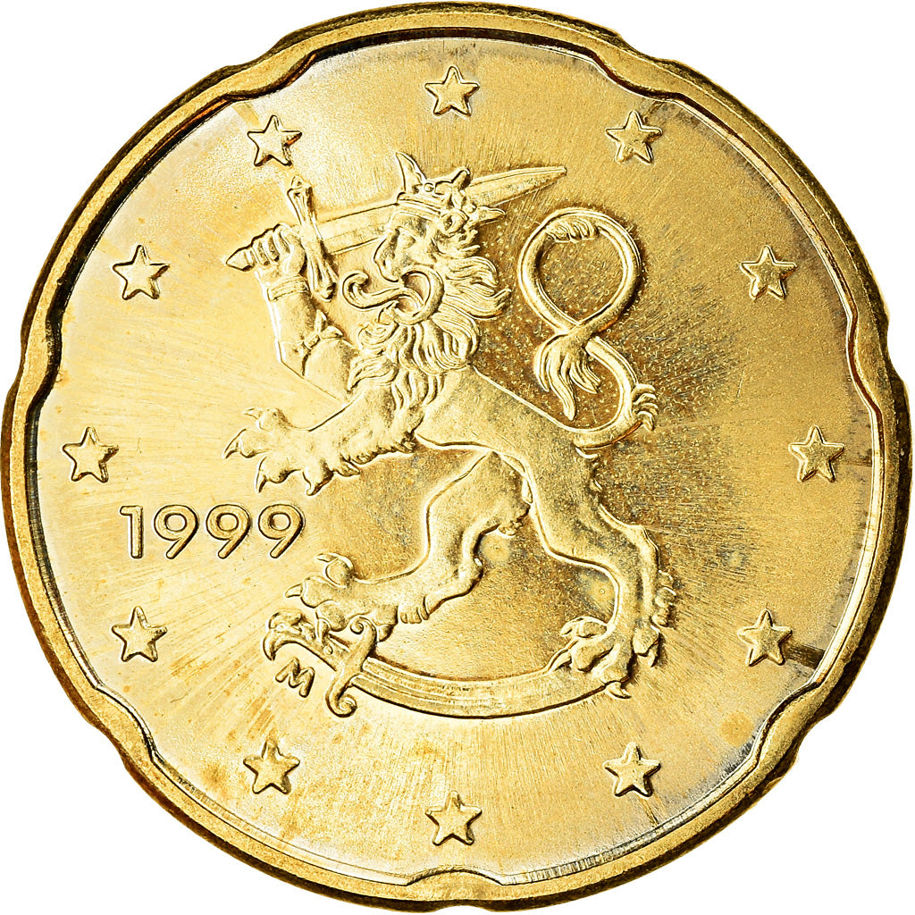 Finlândia, 20 Euro Cent, 1999, AU(55-58), Latão, KM:102