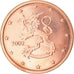 Finlandia, 2 Euro Cent, 2002, SPL-, Acciaio placcato rame, KM:99
