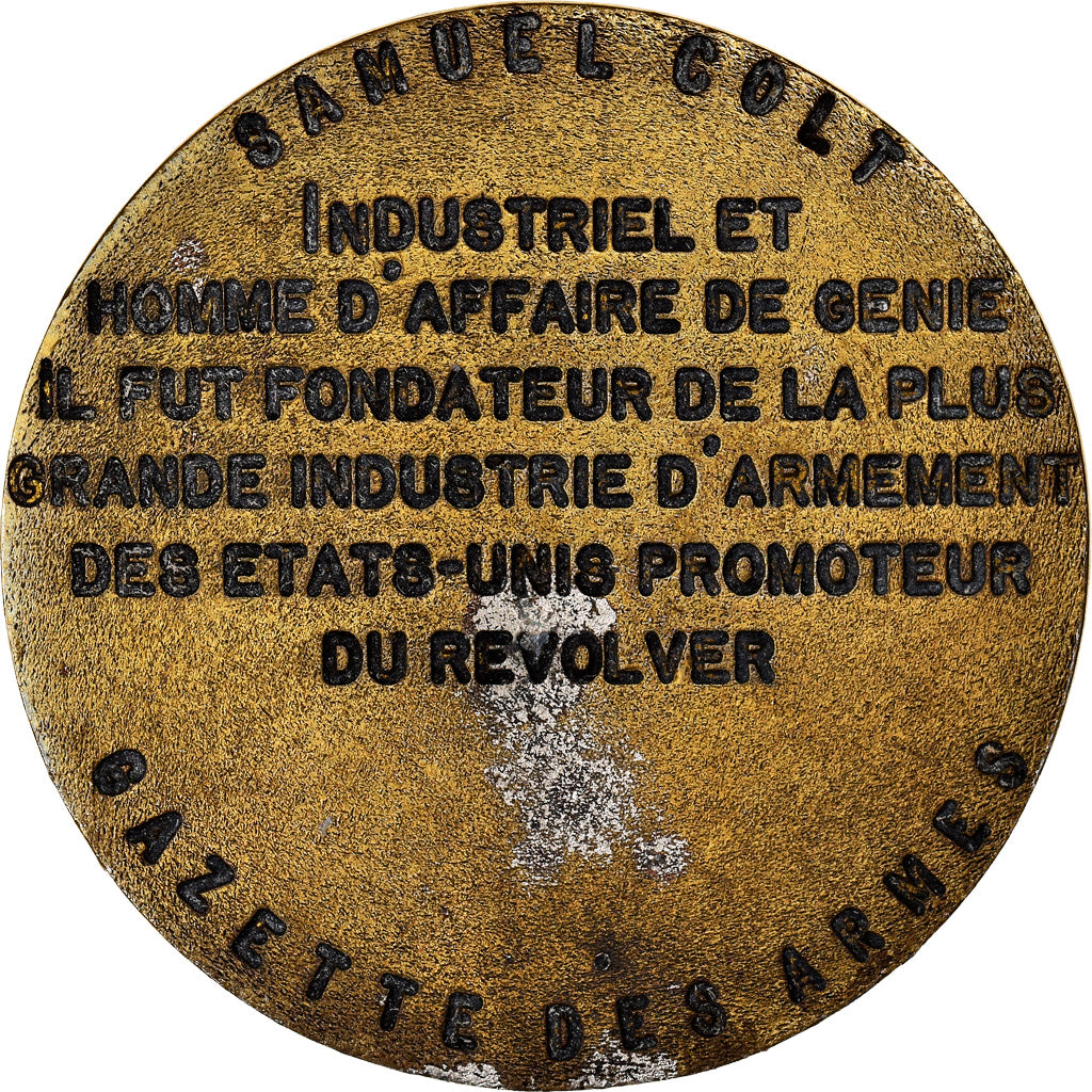 France, Medal, Samuel Colt, Gazette des Armes, EF(40-45), Copper Gilt