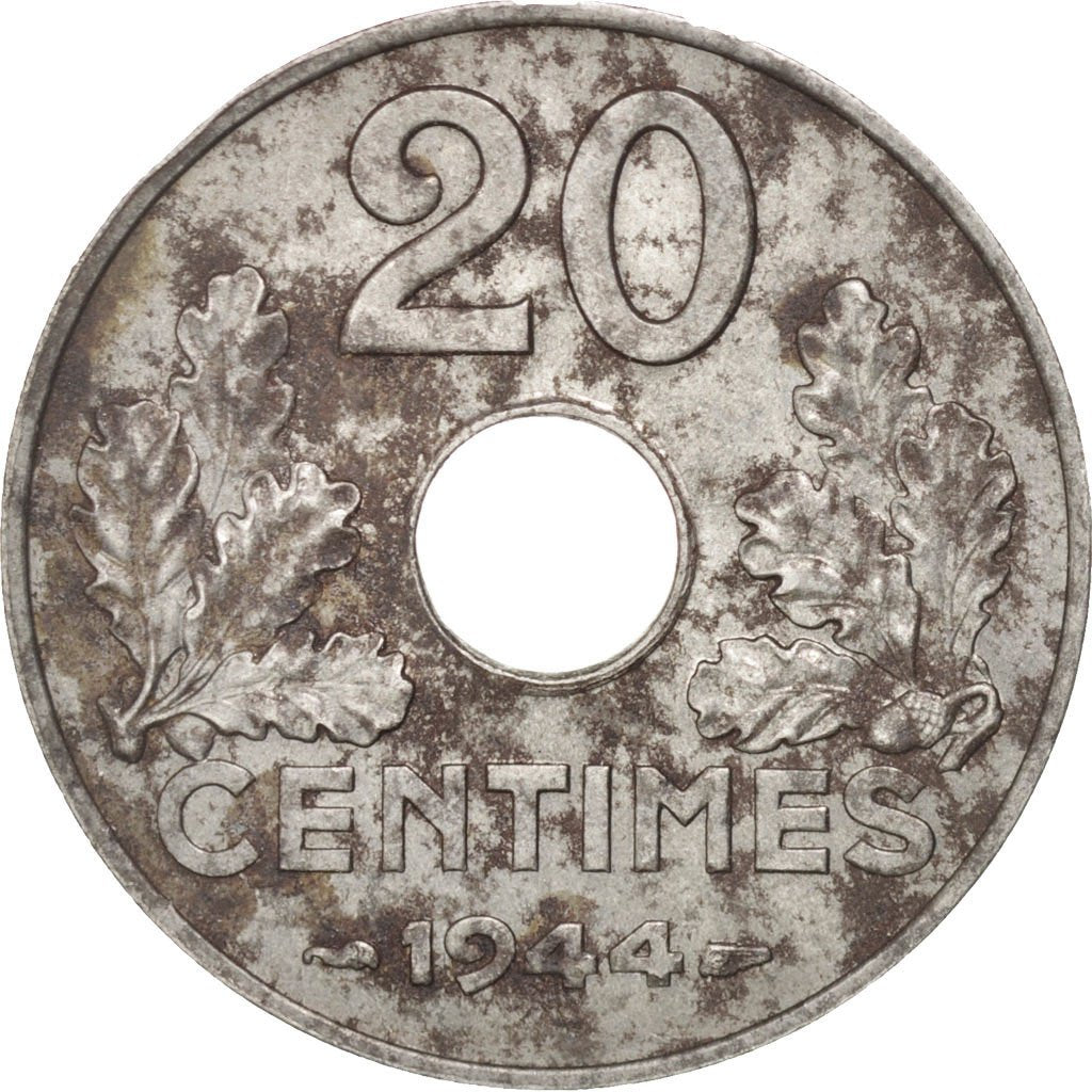 FRANCE, État français, 20 Centimes, 1944, KM #900.2a, VF(30-35), Iron, Gadoury #