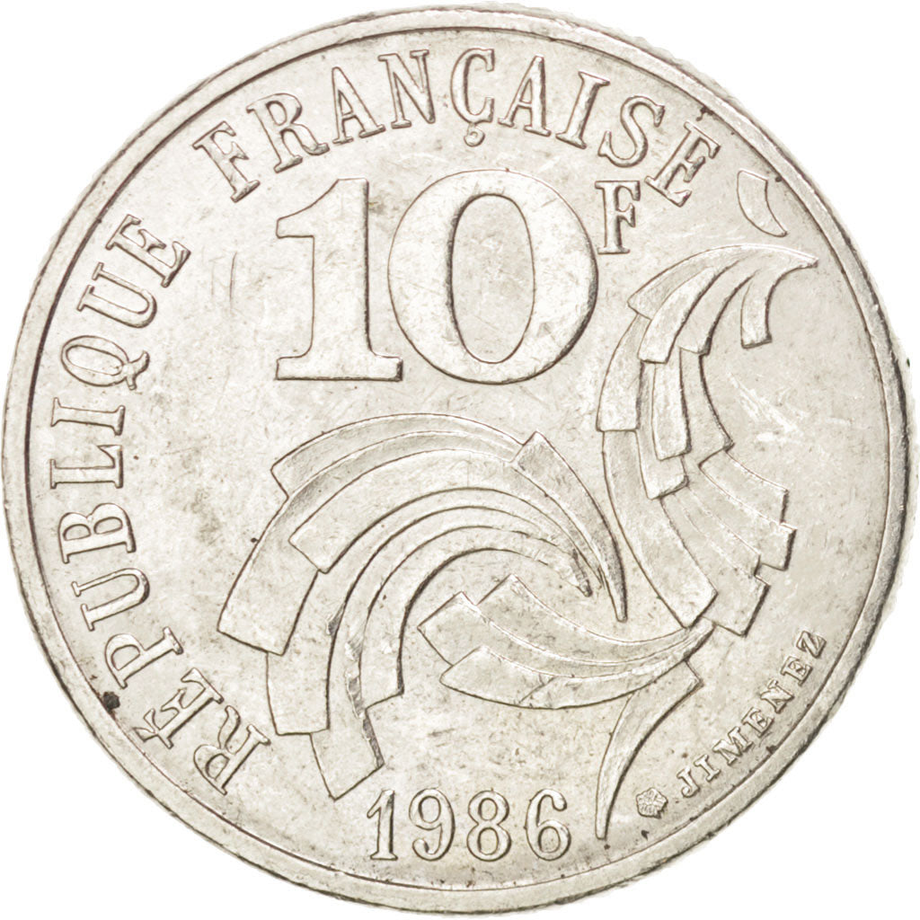 FRANCE, Jimenez, 10 Francs, 1986, KM #959, AU(55-58), Nickel, 21, Gadoury #824,.