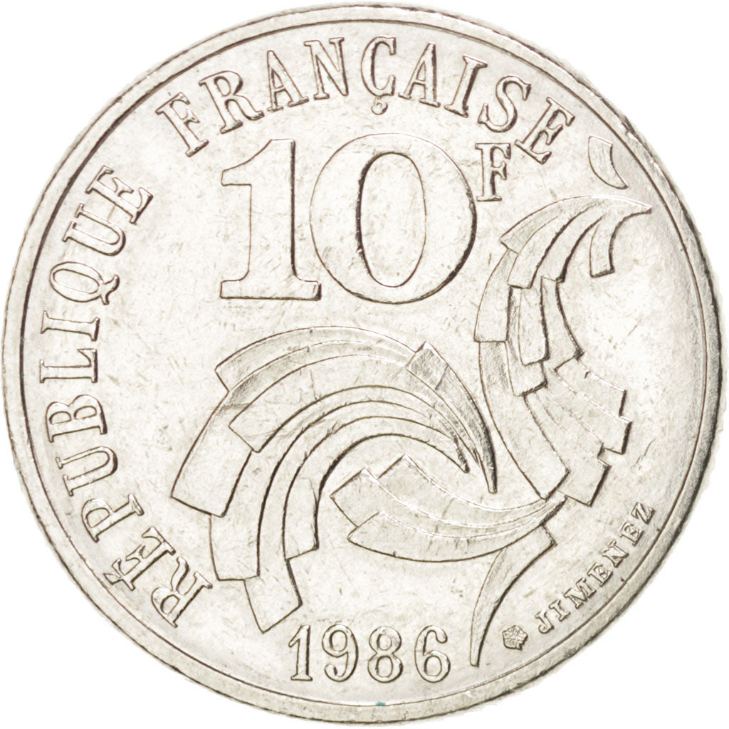 FRANCE, Jimenez, 10 Francs, 1986, KM #959, AU(55-58), Nickel, 21, Gadoury #824,.