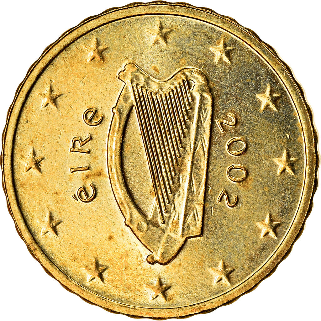 IRELAND REPUBLIC, 10 Euro Cent, 2002, AU(55-58), Brass, KM:35