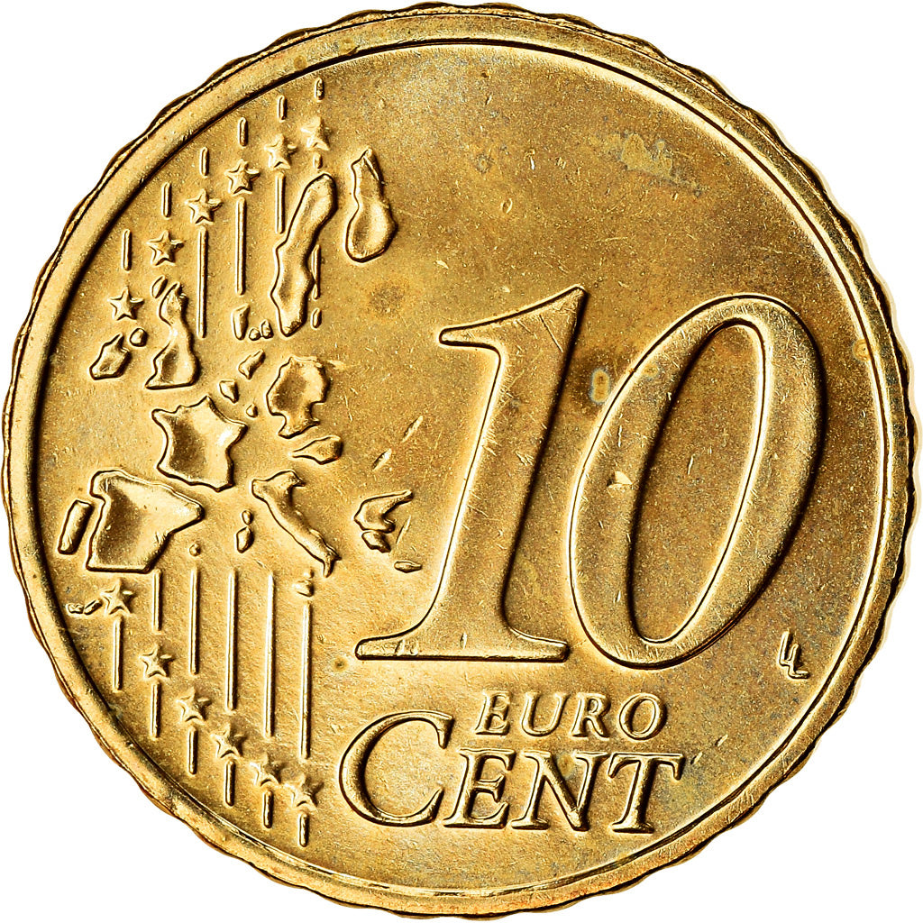 IRELAND REPUBLIC, 10 Euro Cent, 2002, AU(55-58), Brass, KM:35