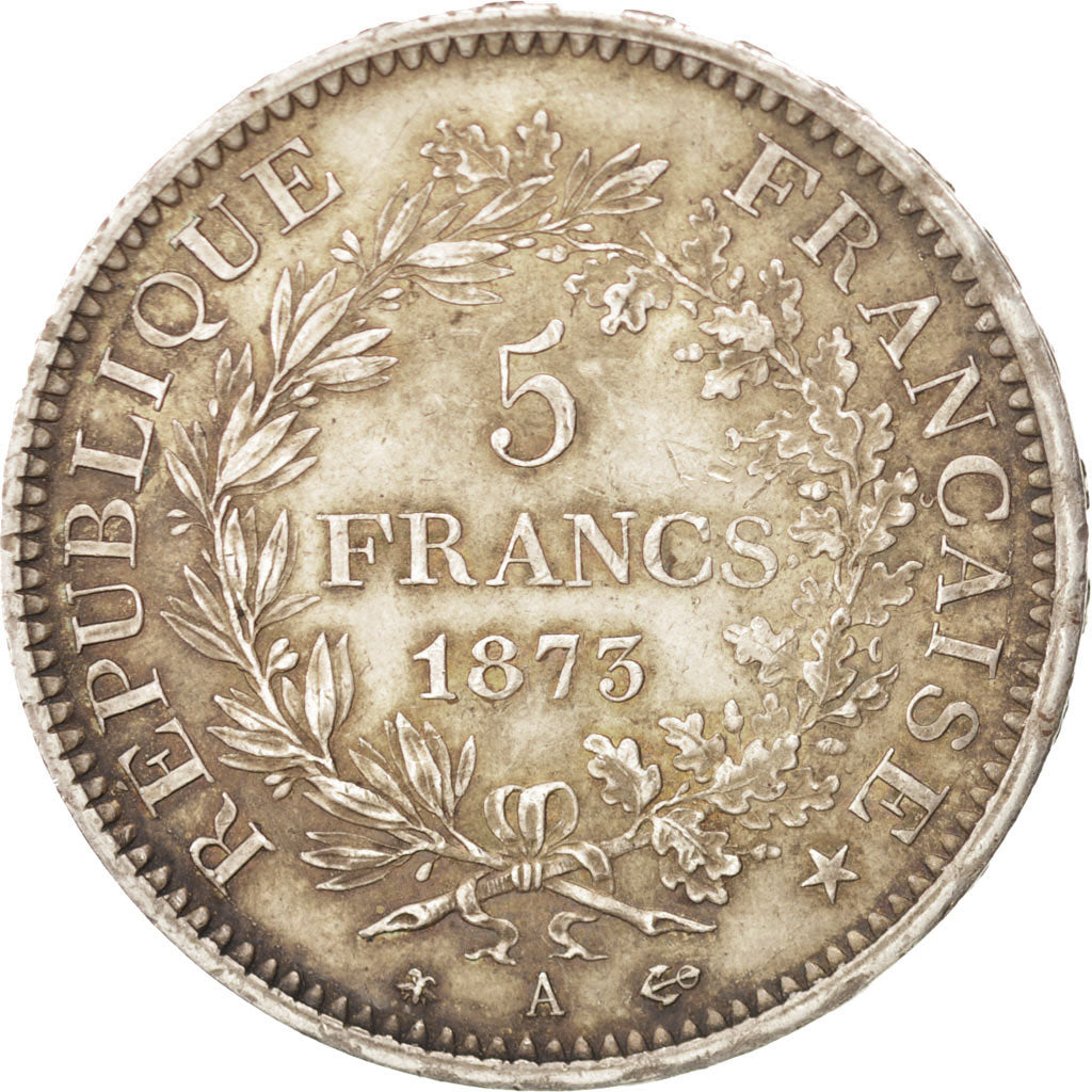 FRANCE, Hercule, 5 Francs, 1875, Paris, KM #820.1, AU(50-53), Silver, Gadoury...