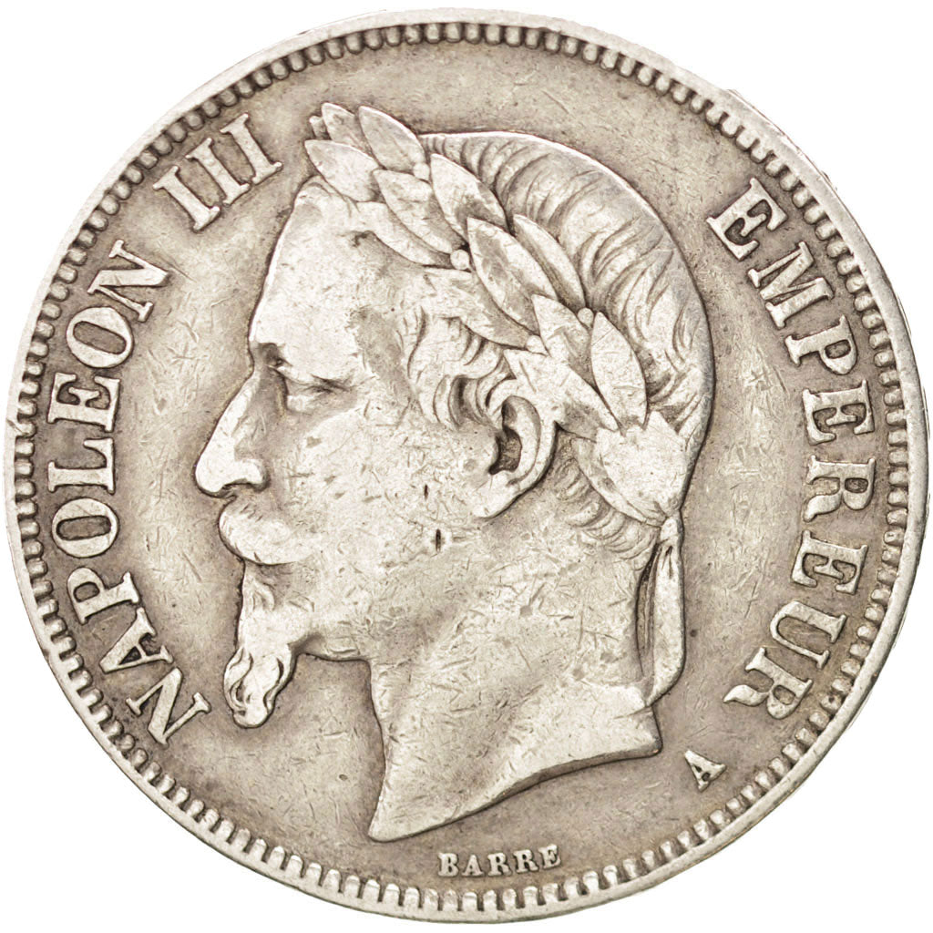 FRANCE, Napoléon III, 5 Francs, 1868, Paris, KM #799.1, VF(30-35), Silver, G...