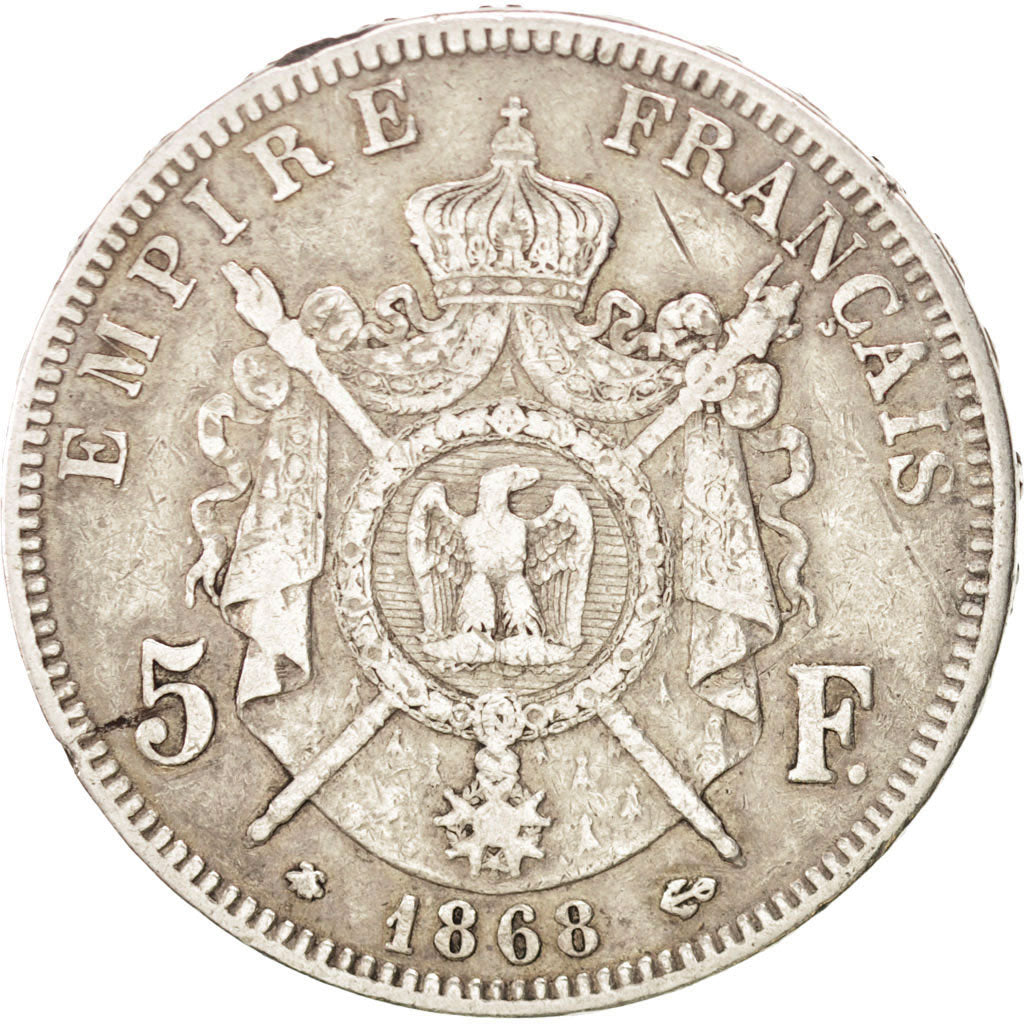 FRANCE, Napoléon III, 5 Francs, 1868, Paris, KM #799.1, VF(30-35), Silver, G...
