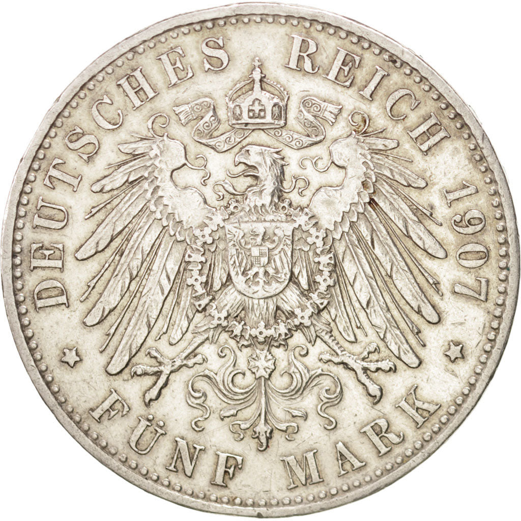 German States, 5 Mark, 1907, Munich, KM #915, EF(40-45), Silver, 38, 27.65