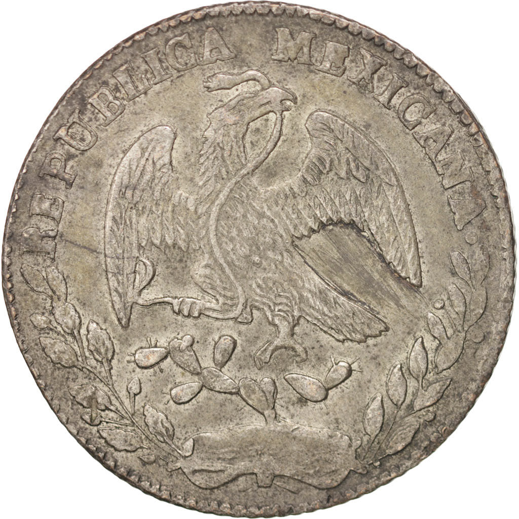 MEXICO, 8 Reales, 1874, Guanajuato, KM #377.8, AU(50-53), Silver, 22.61