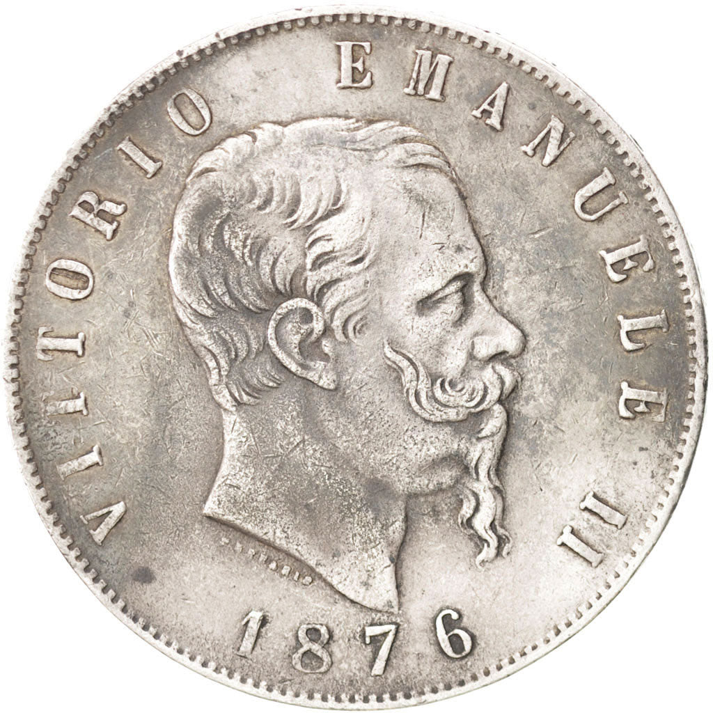 ITALY, 5 Lire, 1876, Rome, KM #8.4, EF(40-45), Silver, 24.89
