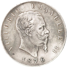 ITALY, 5 Lire, 1876, Rome, KM #8.4, EF(40-45), Silver, 24.89