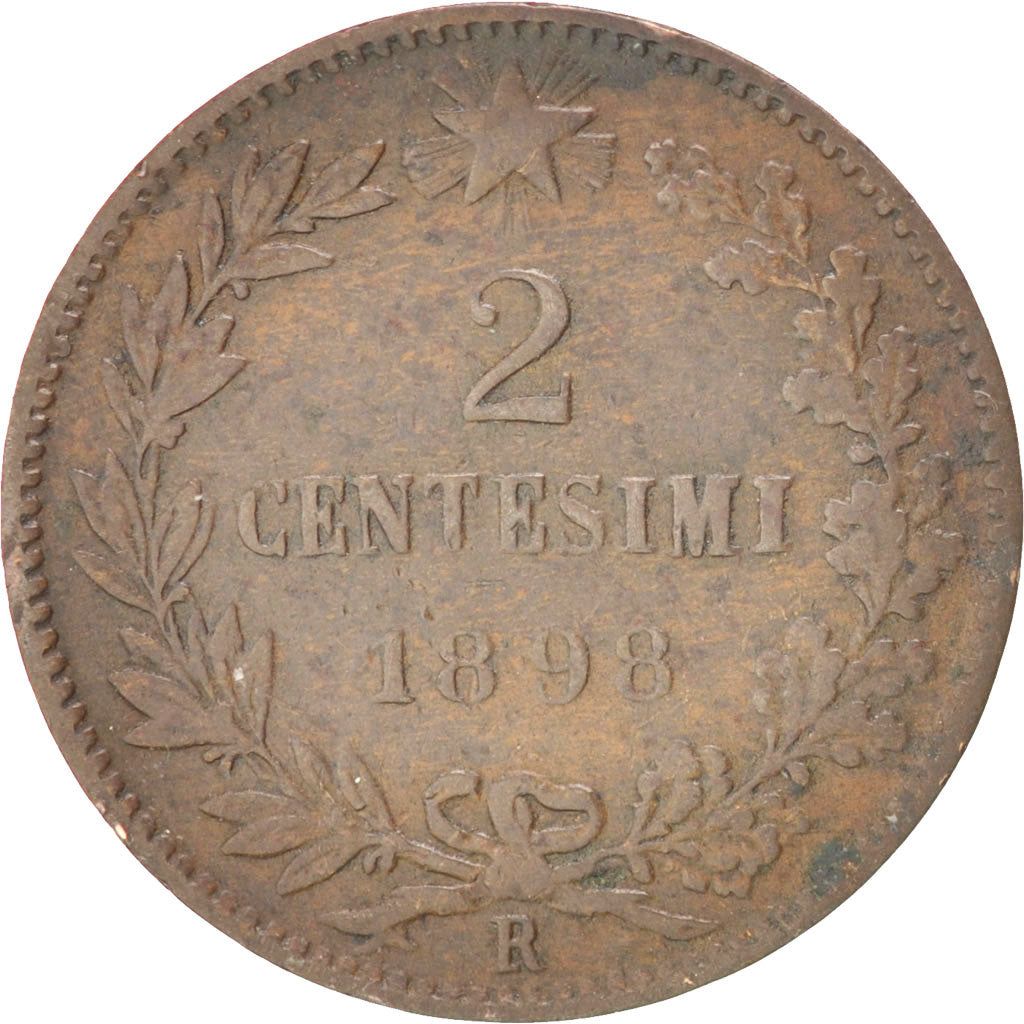 ITALY, 2 Centesimi, 1898, Rome, KM #30, VF(30-35), Copper, 20.2, 1.94