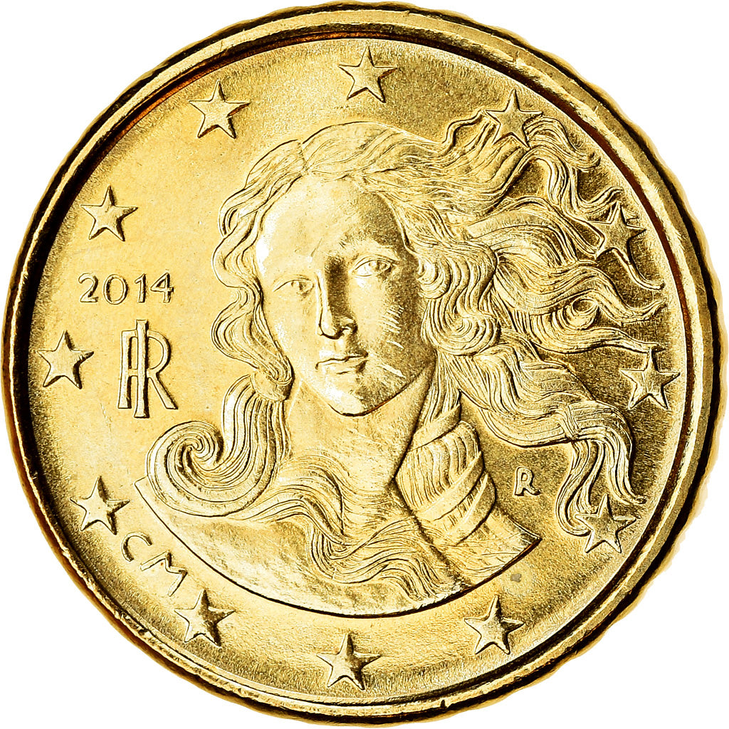 Włochy, 10 Euro Cent, 2014, Rome, MS(63), Mosiądz