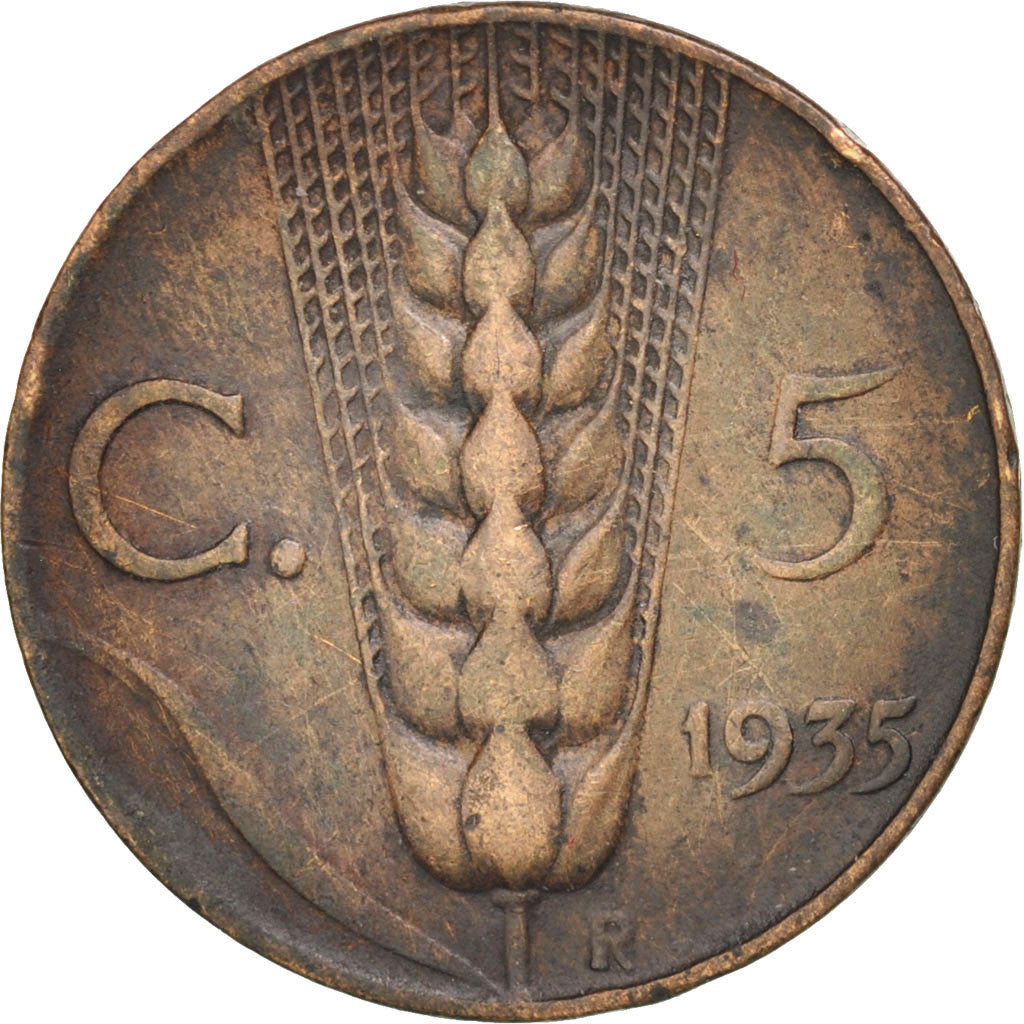 ITALY, 5 Centesimi, 1935, Rome, KM #59, VF(30-35), Bronze, 19.8, 3.22