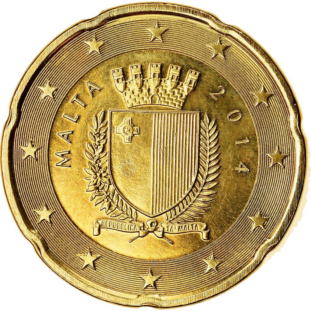 Malta, 20 Euro Cent, 2014, MS(63), Mosiądz