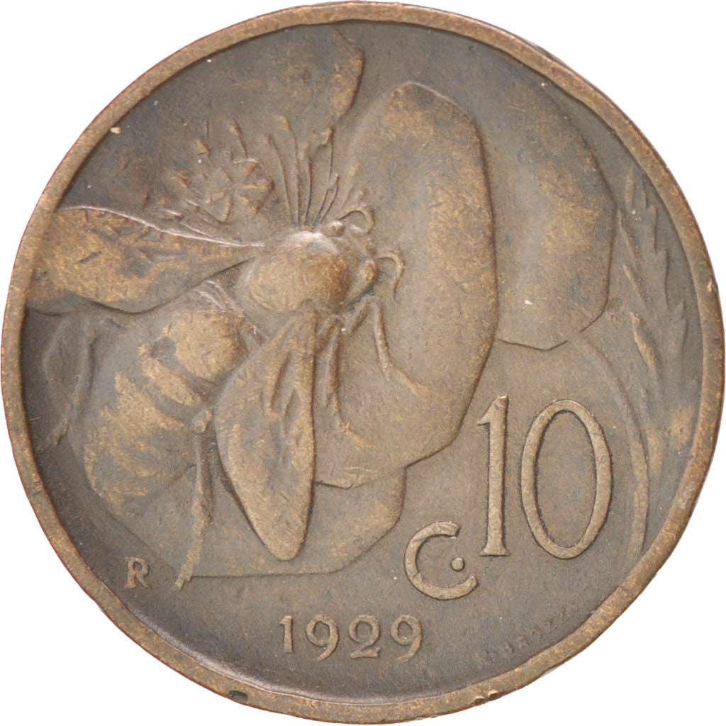 ITALY, 10 Centesimi, 1929, Rome, KM #60, VF(30-35), Bronze, 23, 5.43