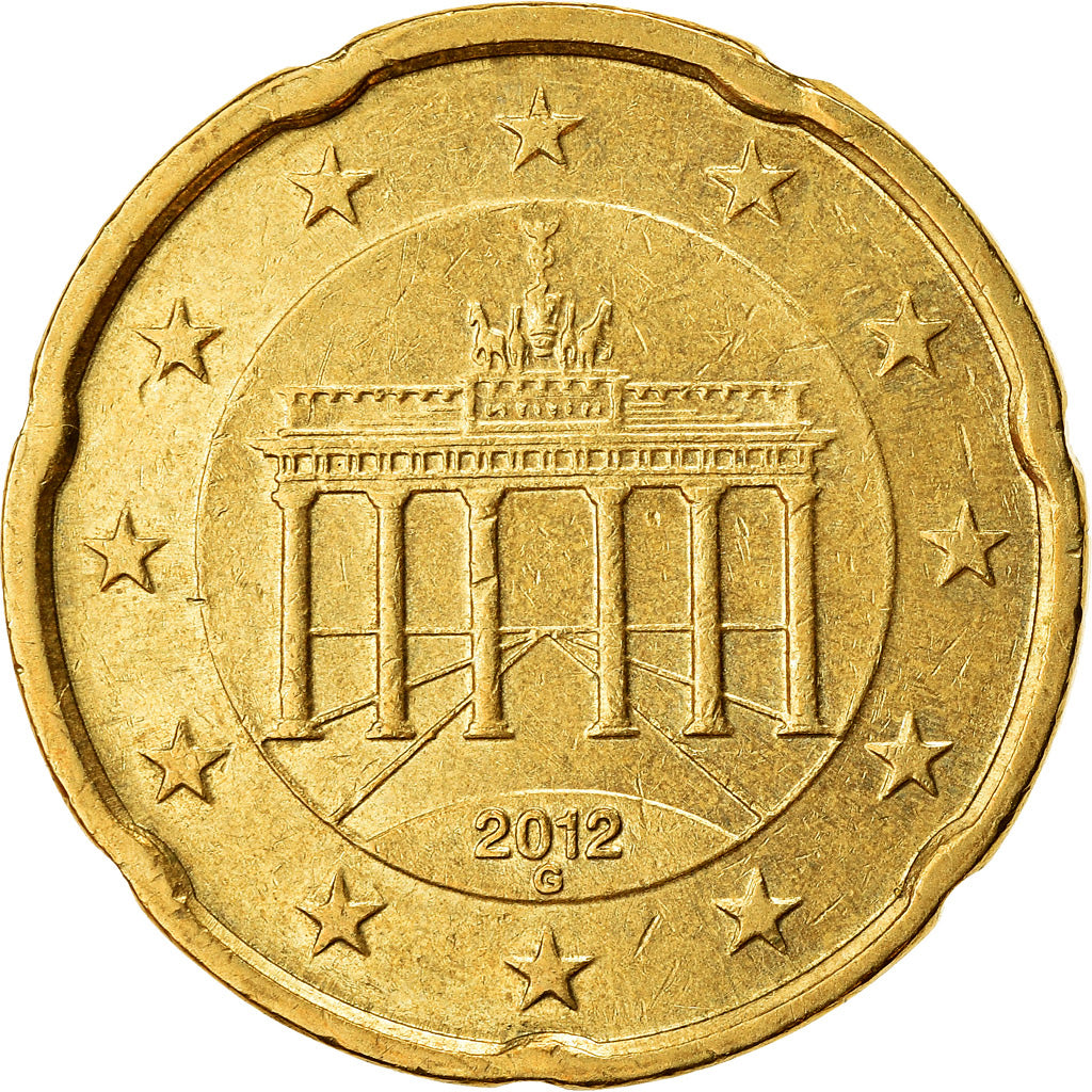 GERMANY - FEDERAL REPUBLIC, 20 Euro Cent, 2012, AU(55-58), Brass, KM:255