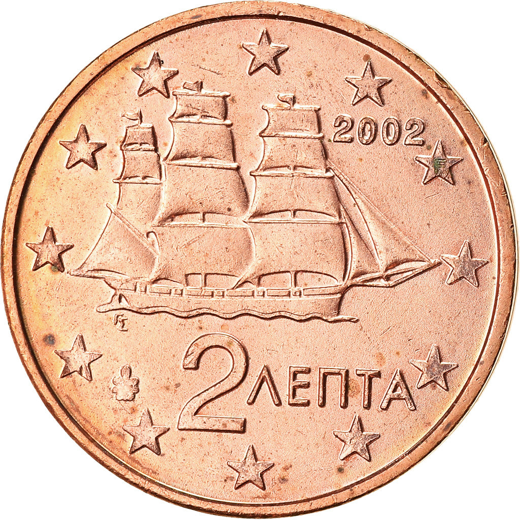 Greece, 2 Euro Cent, 2002, AU(55-58), Copper Plated Steel, KM:182