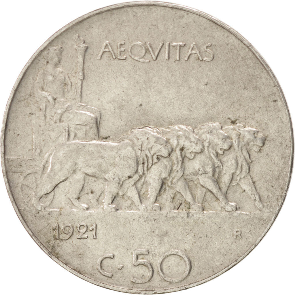 ITALY, 50 Centesimi, 1921, Rome, KM #61.1, AU(50-53), Nickel, 24, 6.01
