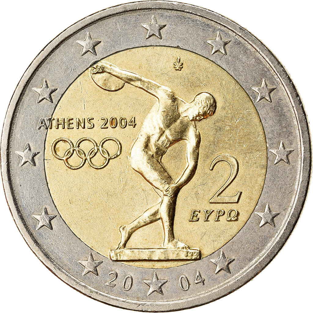 Grécia, 2 Euro, 2004, AU(55-58), Bimetálico, KM:188
