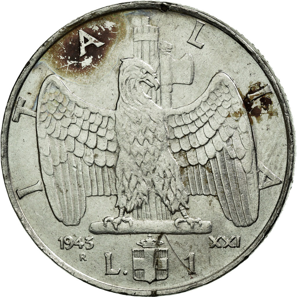 Coin, Italy, Vittorio Emanuele III, Lira, 1943, Rome, AU(50-53), Stainless