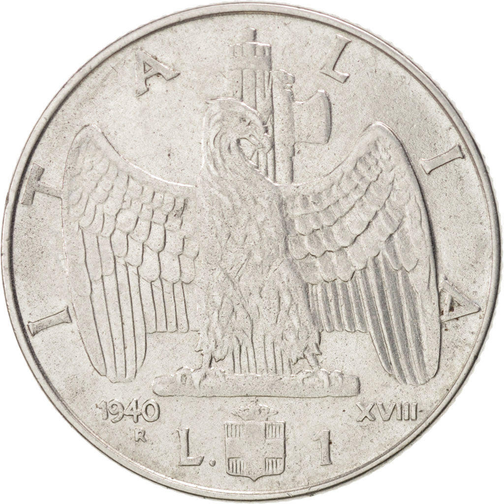ITALY, Lira, 1940, Rome, KM #77a, AU(50-53), Stainless Steel, 27, 7.84