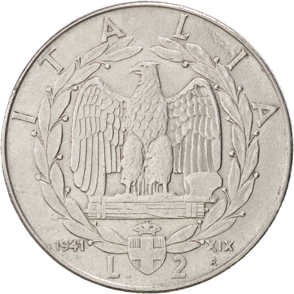 ITALY, 2 Lire, 1941, Rome, KM #78a, AU(50-53), Stainless Steel, 29, 9.88
