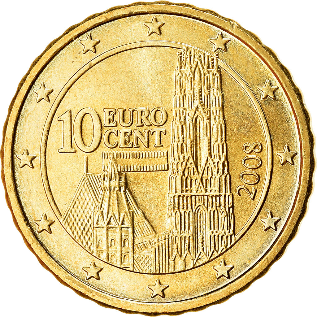 Austria, 10 Euro Cent, 2008, Vienna, MS(63), Mosiądz, KM:3139