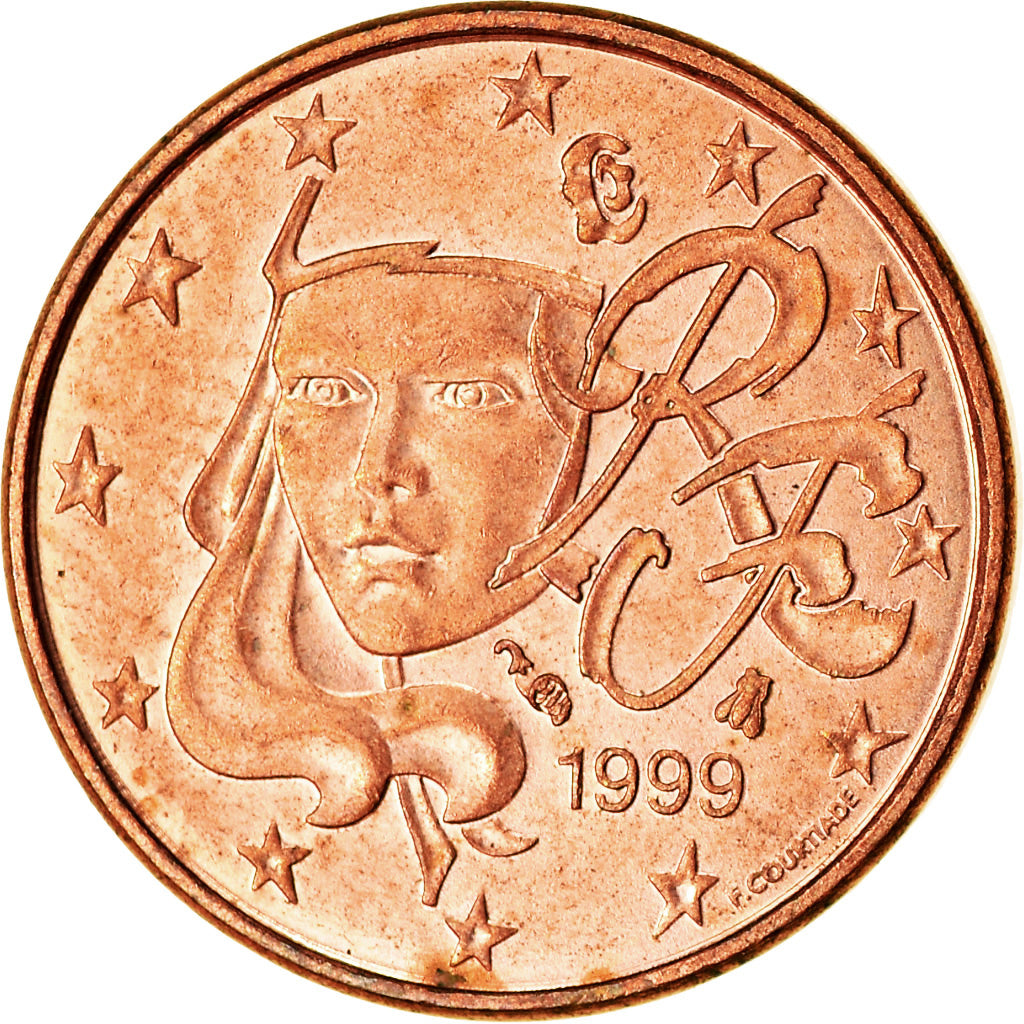 Francja, Euro Cent, 1999, Paris, EF(40-45), Miedź platerowana stalą, KM:1282