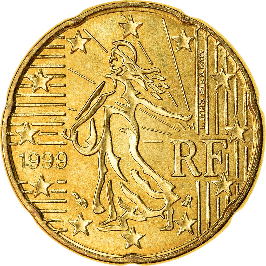 France, 20 Euro Cent, 1999, EF(40-45), Brass, KM:1286