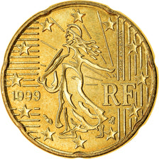 France, 20 Euro Cent, 1999, EF(40-45), Brass, KM:1286