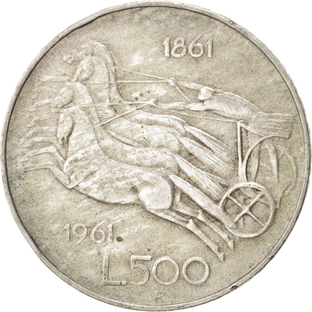 ITALY, 500 Lire, 1961, Rome, KM #99, EF(40-45), Silver, 29.3, 10.97