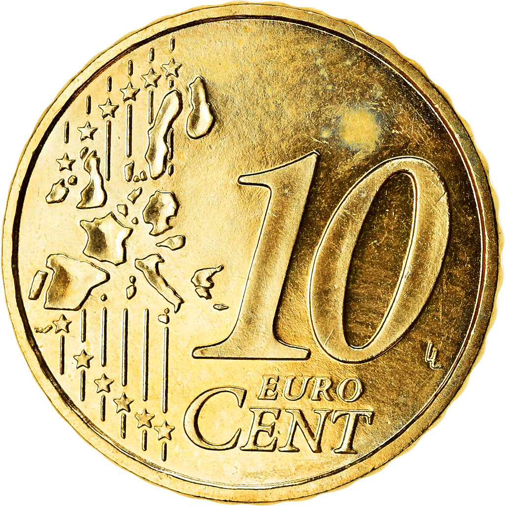 França, 10 Euro Cent, 2002, AU(55-58), Latão, KM:1285