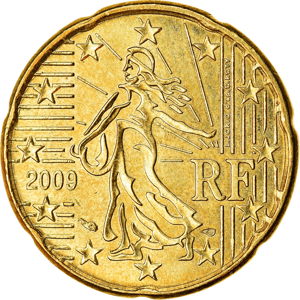 Francja, 20 Euro Cent, 2009, Paris, EF(40-45), Mosiądz, KM:1411