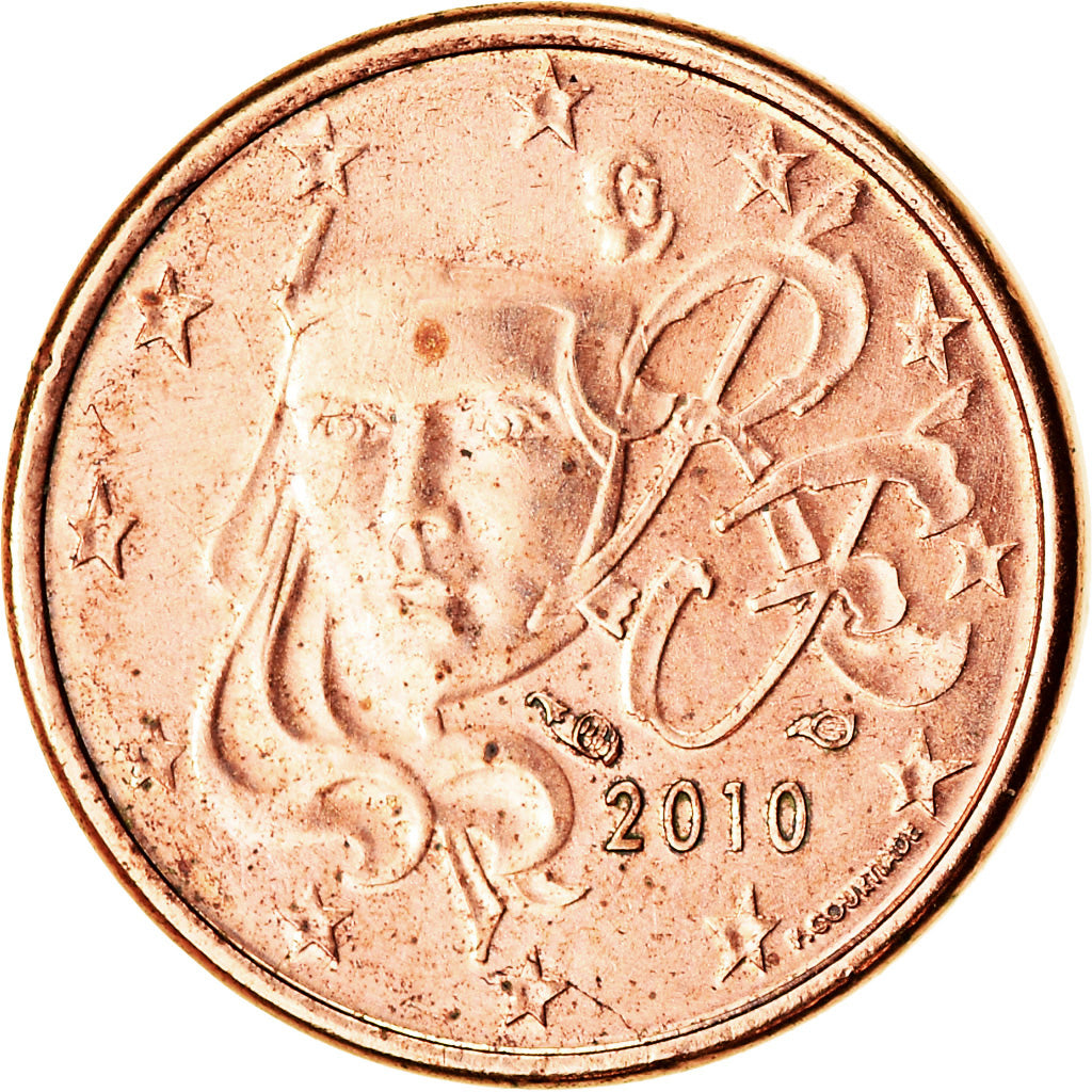 França, Euro Cent, 2010, EF(40-45), Aço Cromado a Cobre, KM:1282