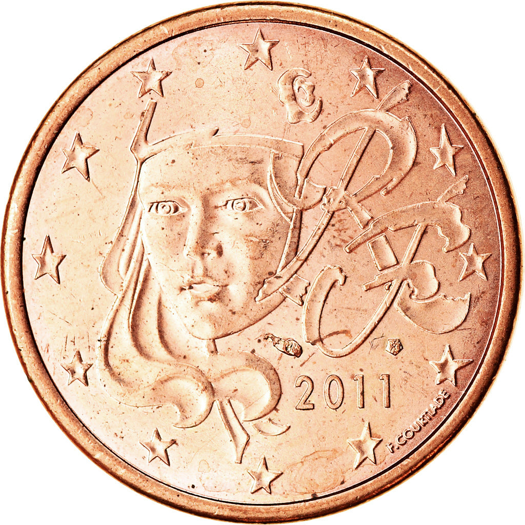 França, 5 Euro Cent, 2011, EF(40-45), Aço Cromado a Cobre, KM:1284