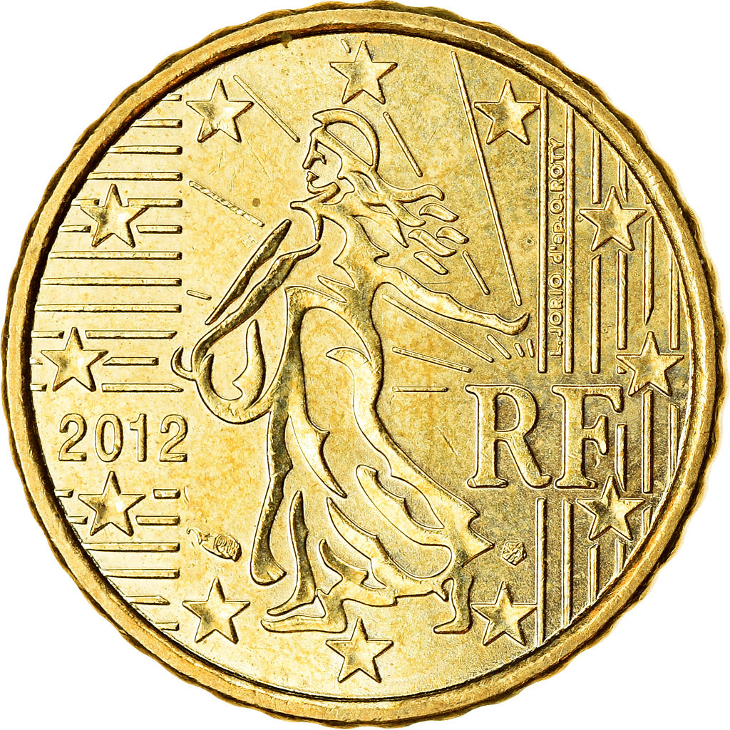França, 10 Euro Cent, 2012, EF(40-45), Latão, KM:1410
