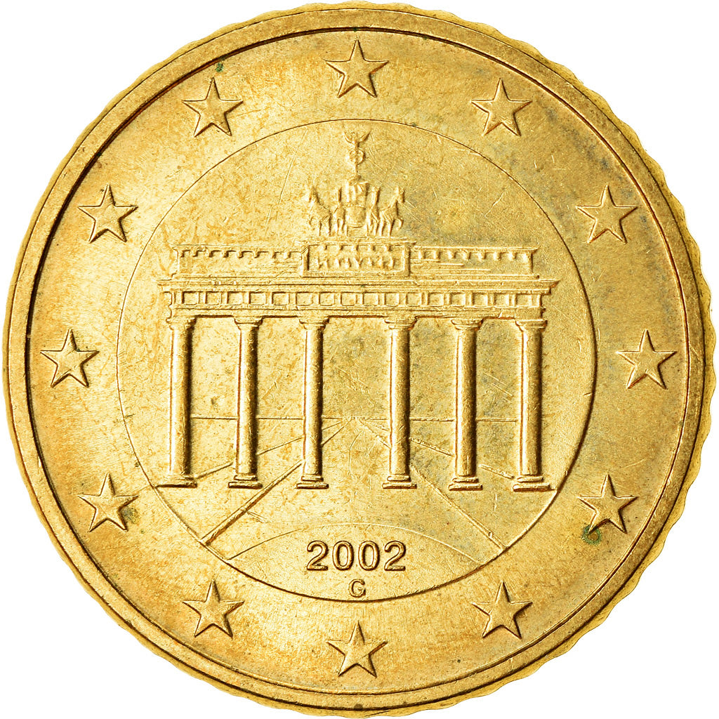GERMANY - FEDERAL REPUBLIC, 50 Euro Cent, 2002, EF(40-45), Brass, KM:212