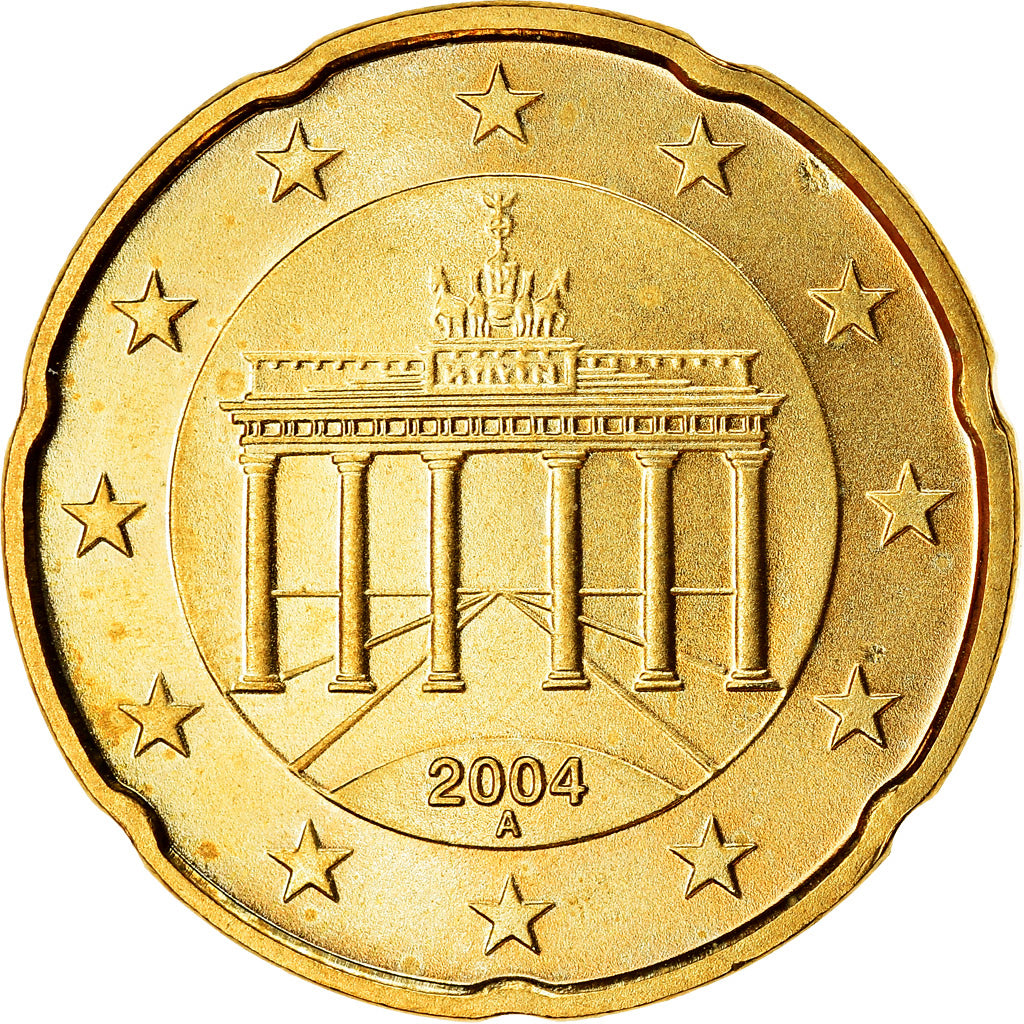 GERMANY - FEDERAL REPUBLIC, 20 Euro Cent, 2004, MS(63), Brass, KM:211