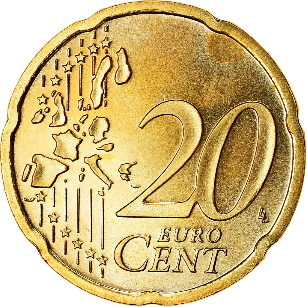 GERMANY - FEDERAL REPUBLIC, 20 Euro Cent, 2004, MS(63), Brass, KM:211