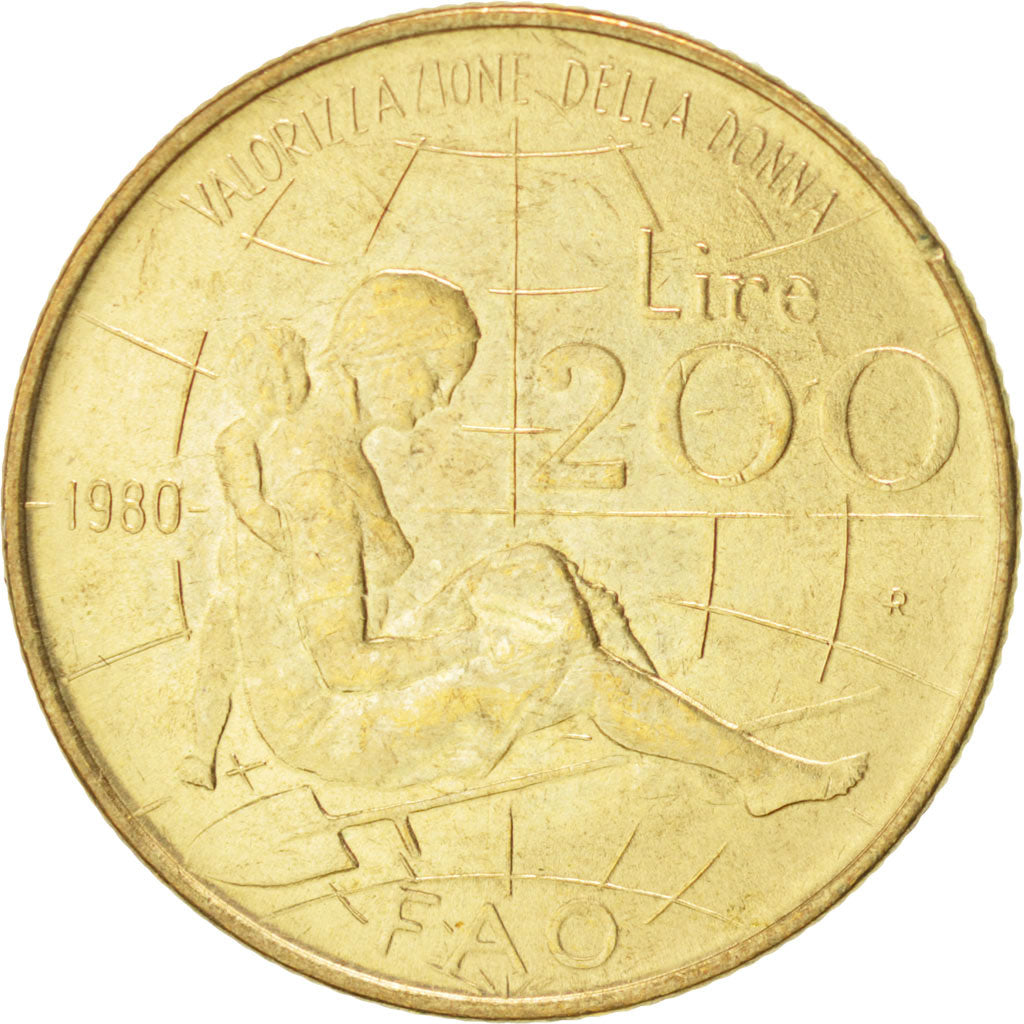 Coin, Italy, 200 Lire, 1980, Rome, MS(60-62), Aluminum-Bronze, KM:107