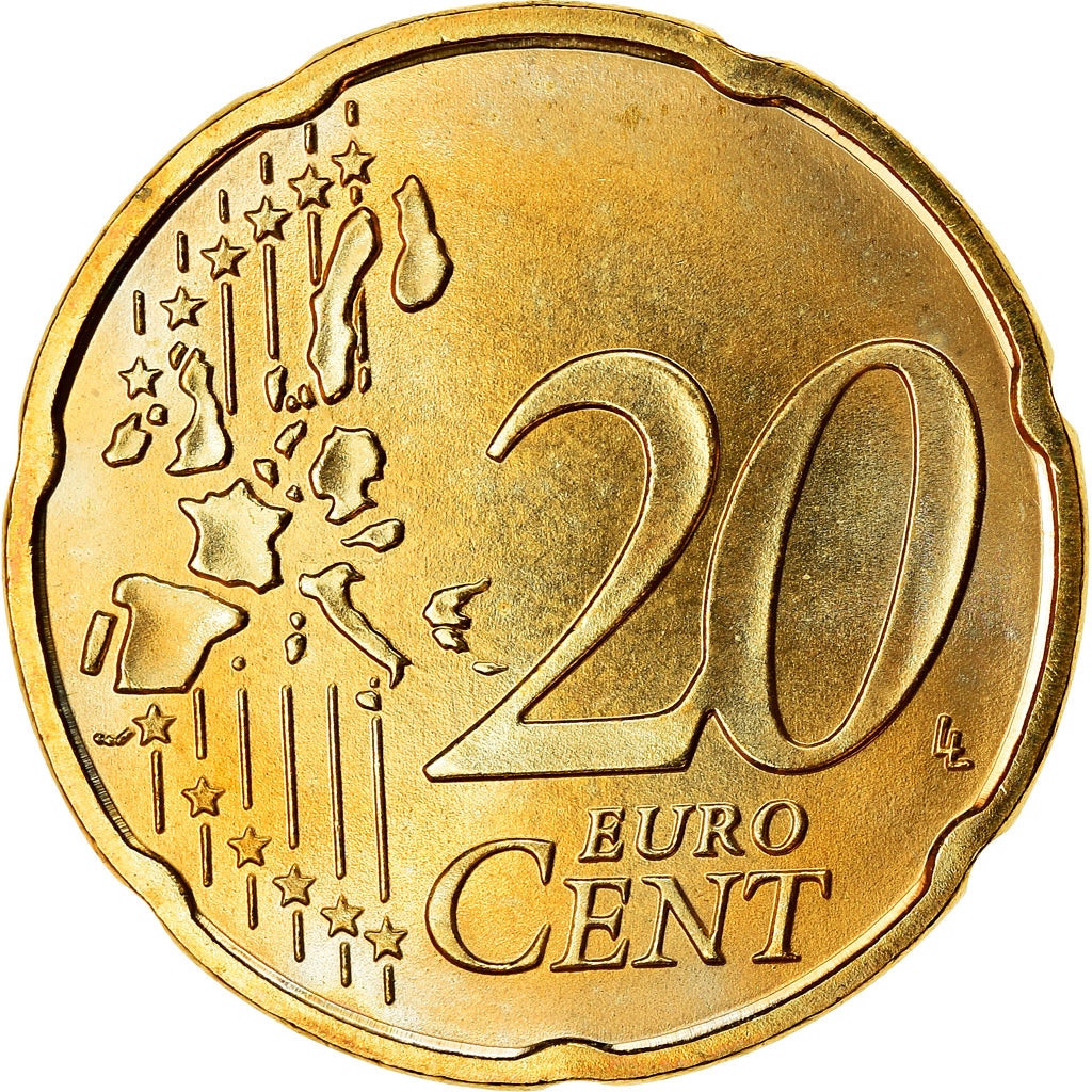 GERMANY - FEDERAL REPUBLIC, 20 Euro Cent, 2004, MS(63), Brass, KM:211